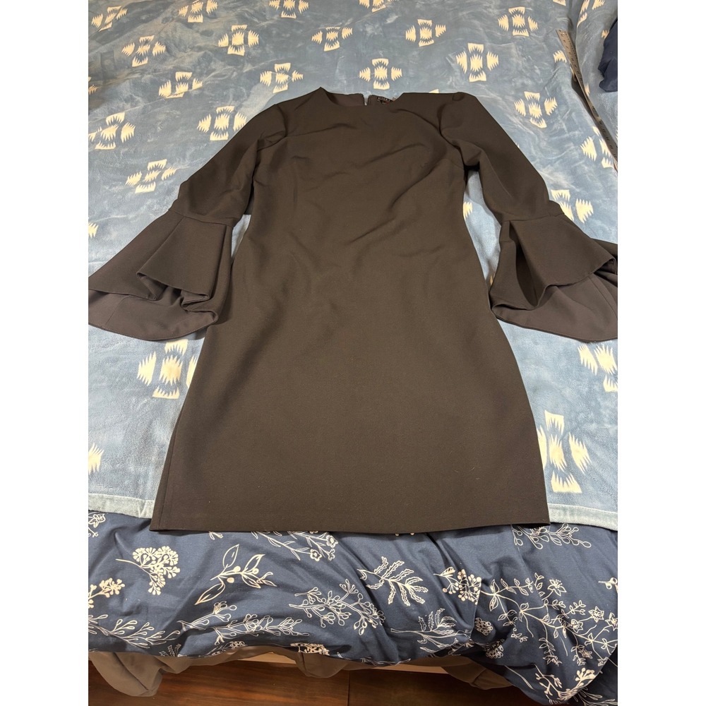 Alice + Olivia Employed Black Tiered Bell Sleeve Sheath Dress Size 6